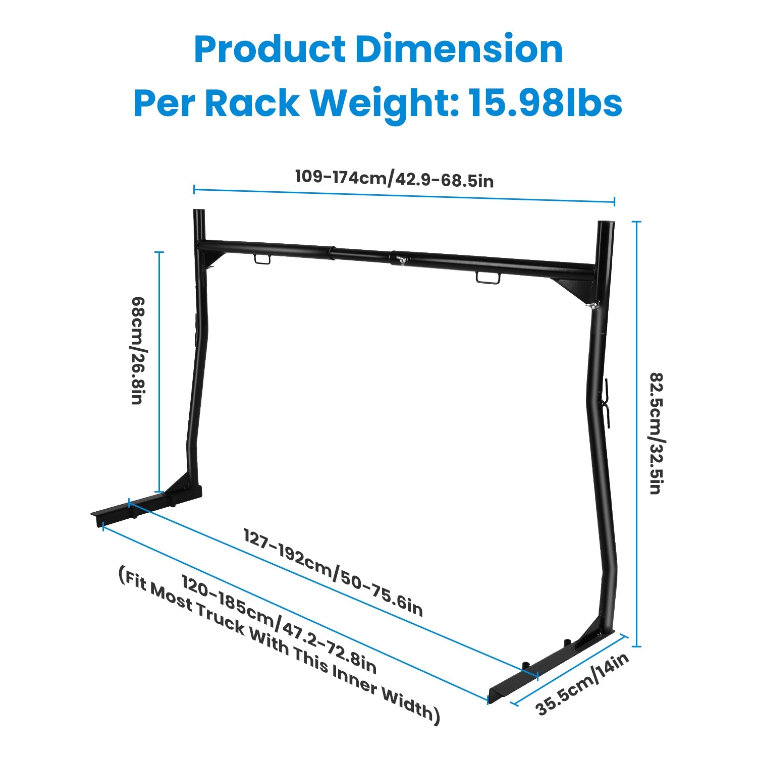 1Pair Extendable Truck Ladder Rack Non-Drilling Pick-up Truck Bed Utility Rack Adjustable Steel Truck Rack With 800LBS Capacity For 47.2-72.8in Wide Truck Bed For Kayak Surfboard