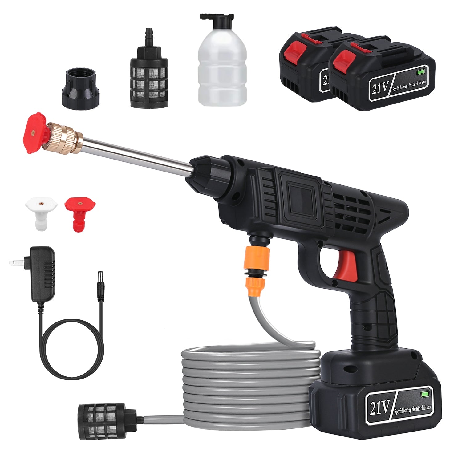 1Set Cordless Pressure Washer Portable Electric Power Washer High Pressure Water Sprayer 400PSI Car Washer Cleaner With Nozzle Foam Bottle Filter 1200mAh 21V Battery And Charger