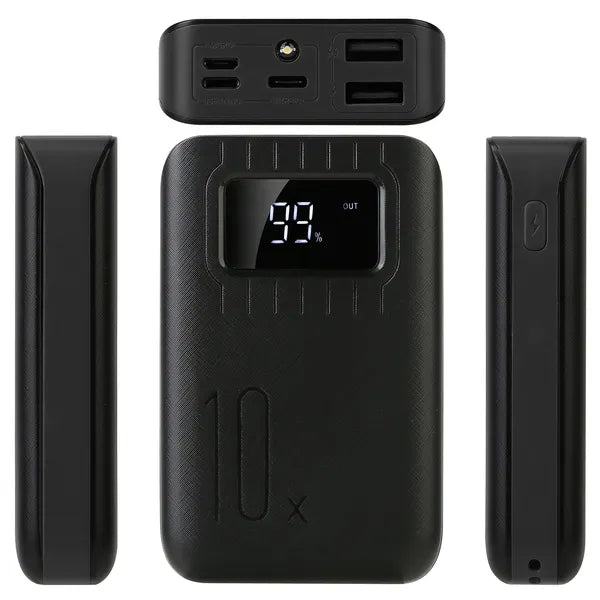10000mAh Portable Power Bank External Battery Pack Charger Dual USB Charge Ports With LCD Display Flashlight Type C Micro USB Lightning Input Ports