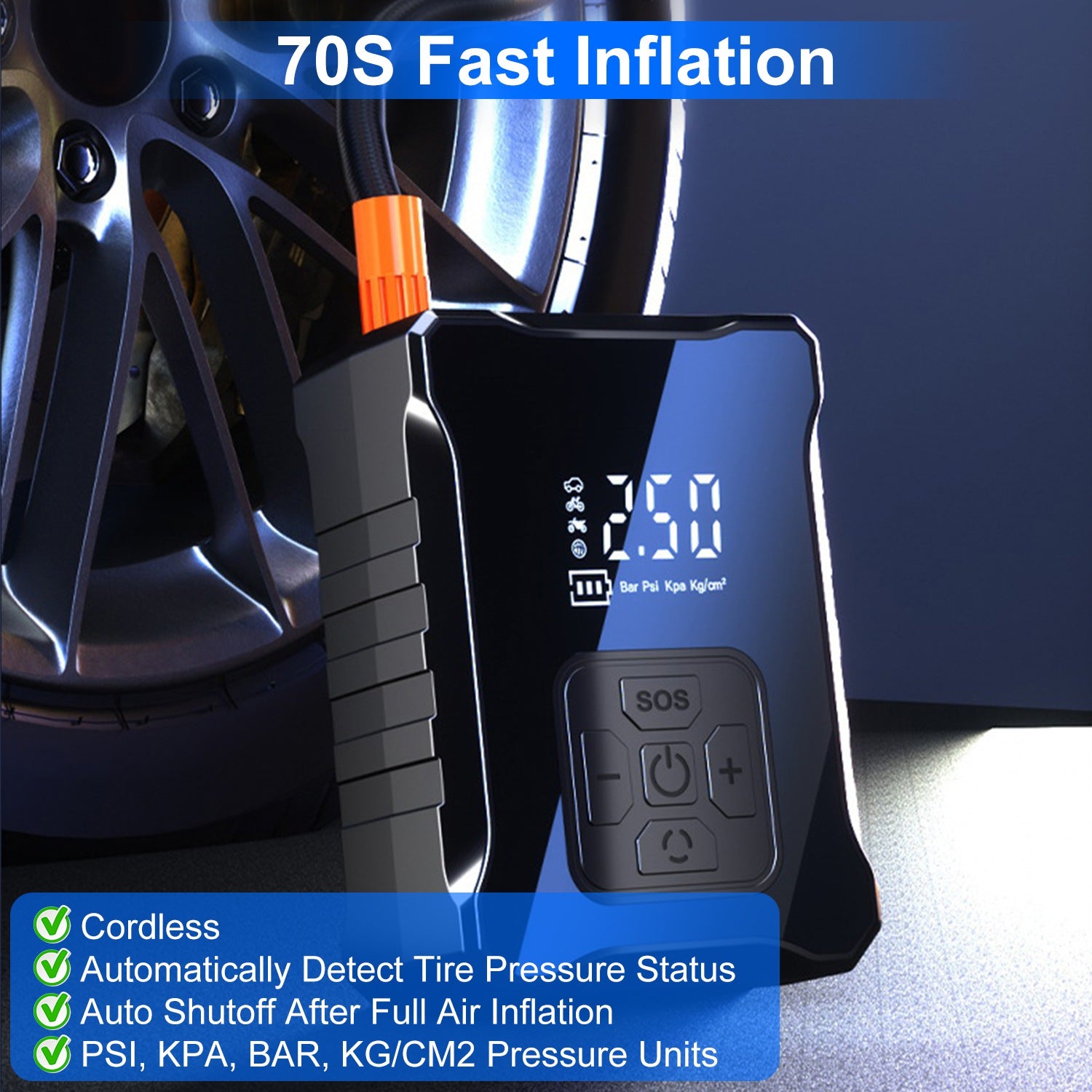 1Pc 150PSI Cordless Tire Inflator Digital Air Compressor With LED Light Emergency Power Bank For Cars Motorcycles Bicycles Balls