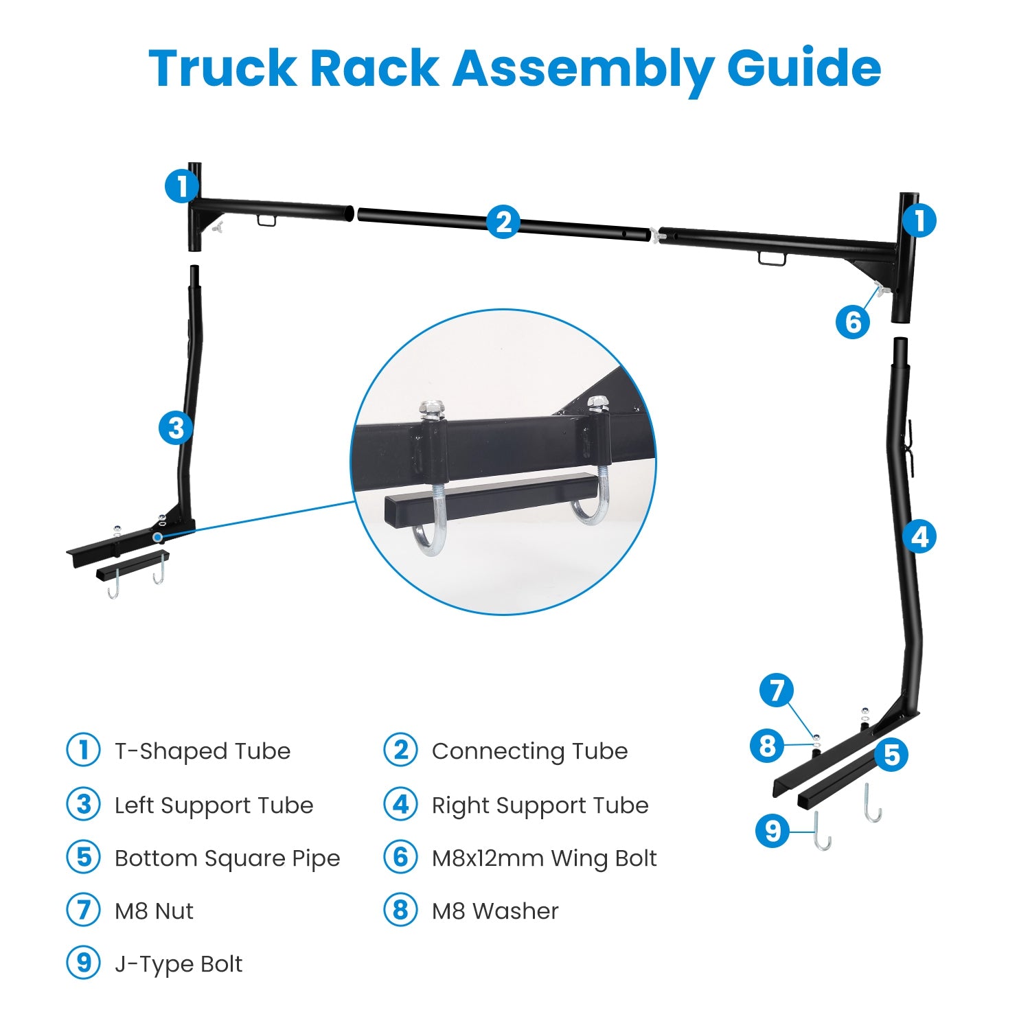 1Pair Extendable Truck Ladder Rack Non-Drilling Pick-up Truck Bed Utility Rack Adjustable Steel Truck Rack With 800LBS Capacity For 47.2-72.8in Wide Truck Bed For Kayak Surfboard