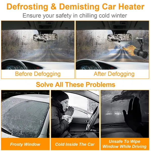 12V 150W Portable Car Heater 2 In 1 Heating Cooling Fan Rotatable Demister Defroster With 4.92ft Cord
