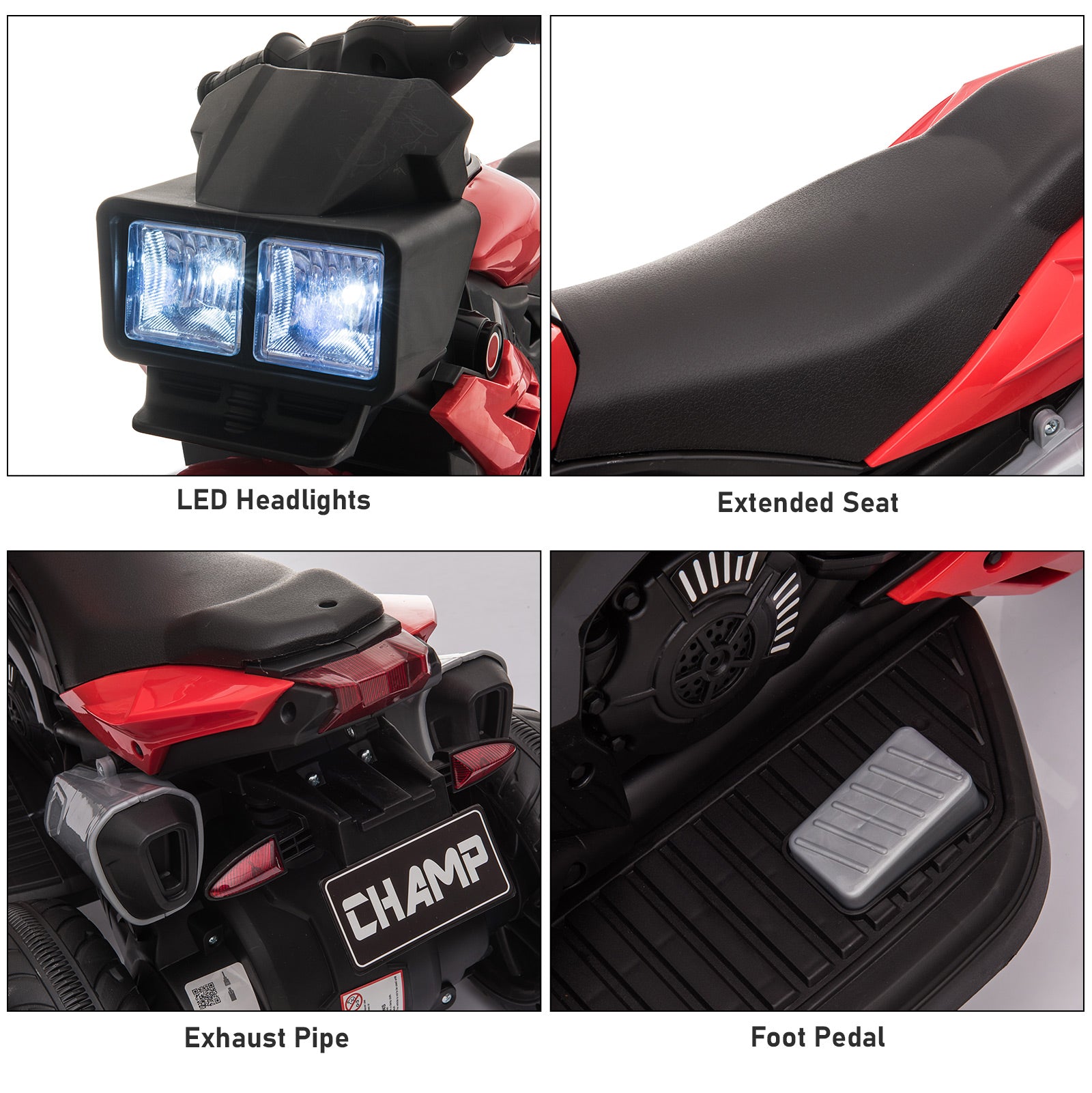 Red 6V Kids Electric Motorcycle Ride-On Dirt Bike Toy With Music Horn Headlights